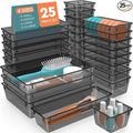 SpaceHacks 25 PCS Plastic Drawer Organizer Set, 4-Size Versatile Organizer Trays & storage Bins for Makeup, Jewelry, and Gadgets in Bathroom, Bedroom and Office,Clear Black