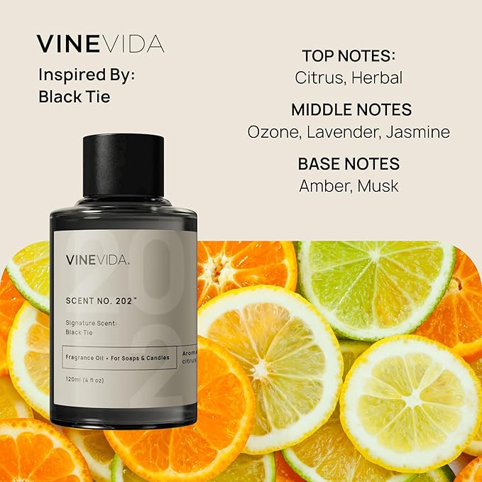 VINEVIDA [4 oz] Scent Black Tie; Fragrance Oil for Candle Making and Soap Making - Winter & Holiday Oils