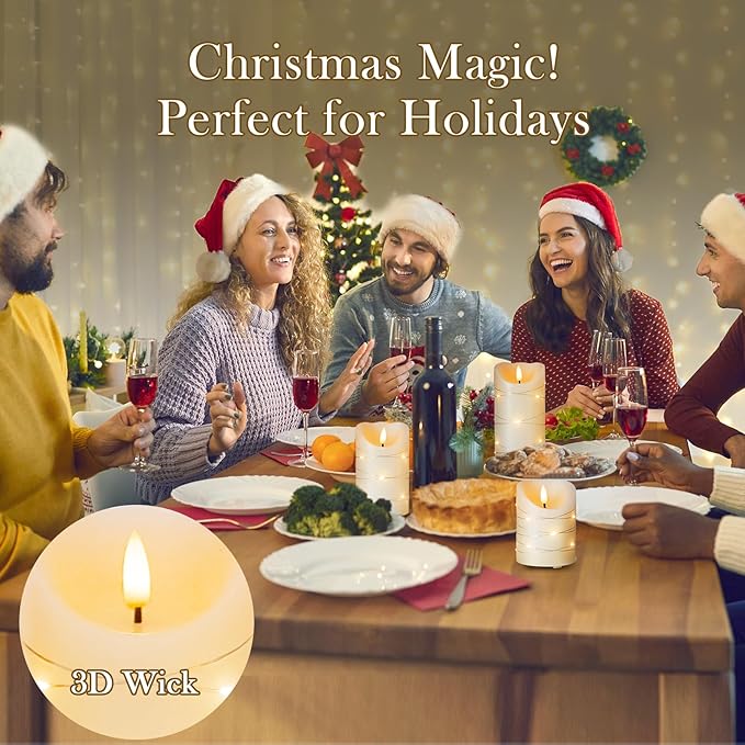 Rechargeable Flameless LED Candles,Flickering Candles with Remote Control & Timer Embedded Fairy String Lights,Real Wax,4" 5" 6" Set of 3 for Valentine's Day,Table Centerpiece Decorations,Home Decor