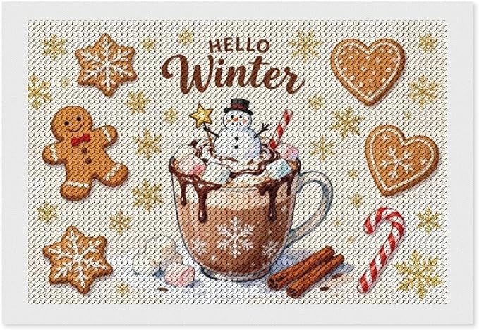 Diamond Painting Kits for Adults - Hello Winter Ice Cream & Gingerbread Snowflakes & Candles Painting DIY 5D Full Drill Diamond Dots Paintings with Diamonds Gem Art And Crafts Home Decor 8"x12"