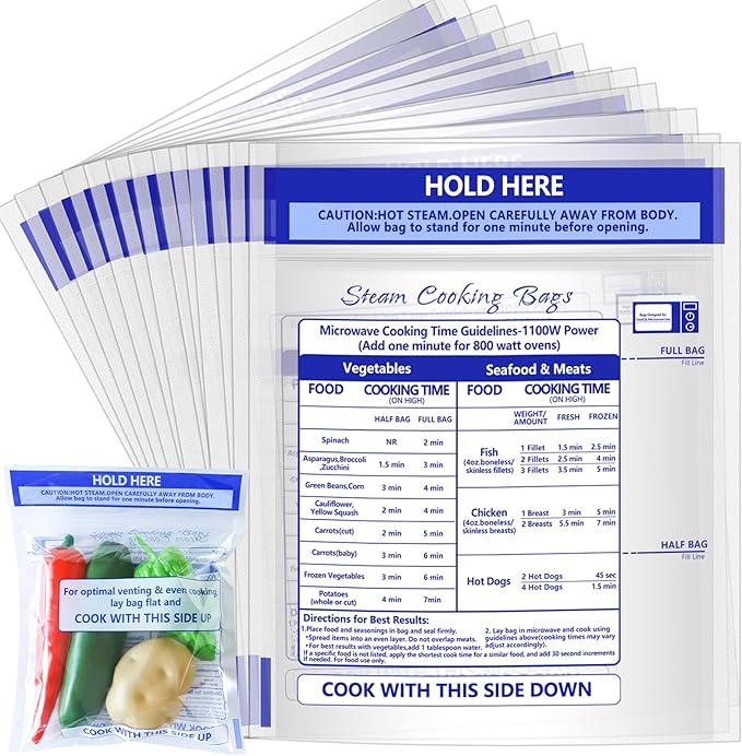 12 Pcs Microwave Steamer Bags 7.9 X 8.6 Inch Zipper Steam Cooking Bags Reusable Microwave Cooking Bag for Vegetables Potatoes and Meat (12)