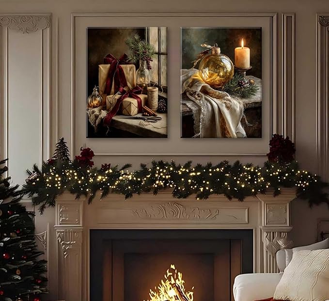 Paint by Number Kit for Adults & Kids, 2 Pack Christmas Still Life Scenes 16x20 Inch Framed, DIY Acrylic Painting Kit with Brushes & Paints, Festive Home Art Decor