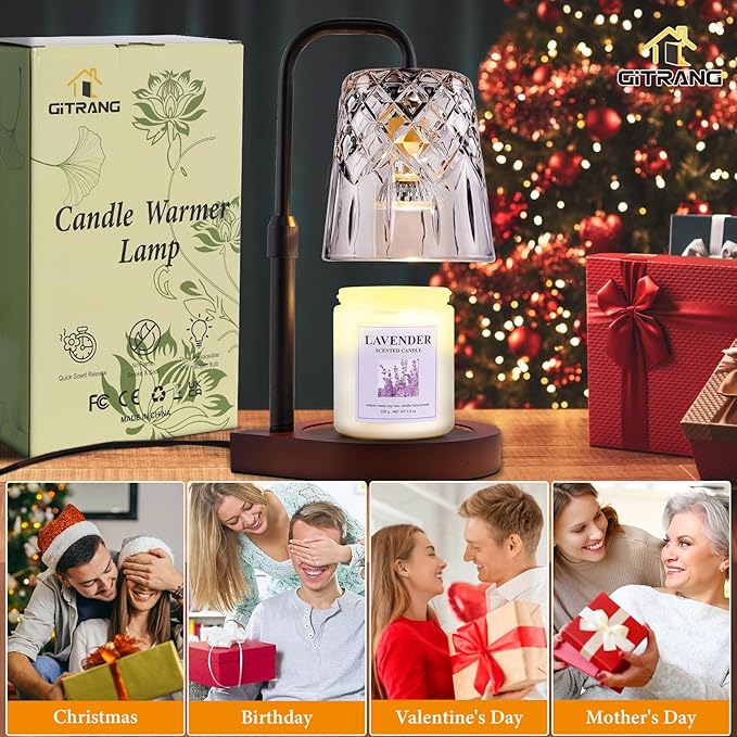 Candle Warming Lamp with Timer Dimmer,House Warming Gifts New Home Decor, Birthday Gifts for Women Mom,Height Adjustable Wax Melts Warmer for Jar Candles with 3 Bulbs，Personalized Gifts Decor Lamp