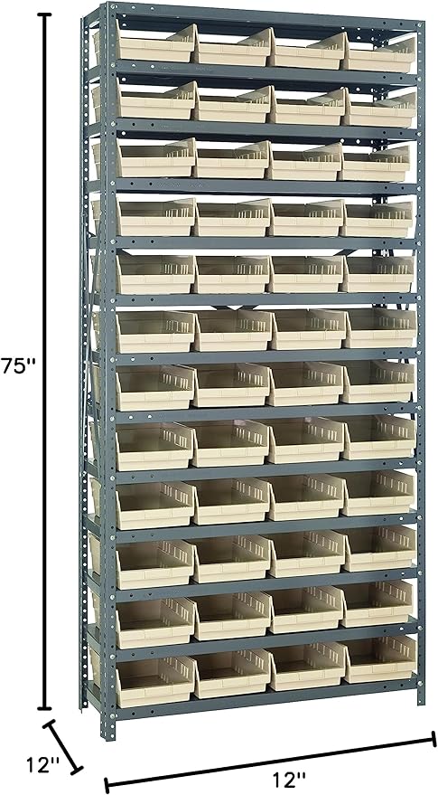Quantum Storage Systems 1275-107IV Solid Heavy Duty 13 Shelves 48 Economy Ivory Bins 75" H x 36" W x 12" D