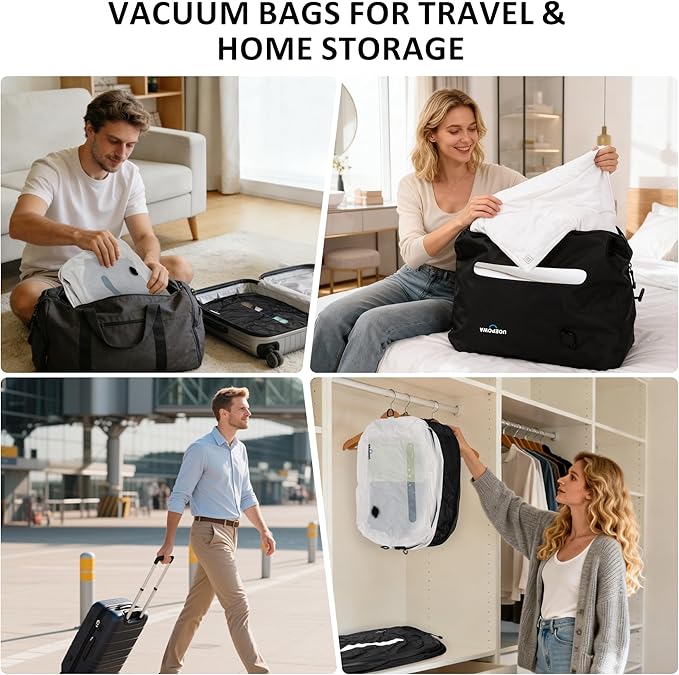 Travel Vacuum Bags with Pump – 33L Vacuum Seal Bags for Clothing, IPX8 Waterproof Vacuum Storage Bags with Handle for Luggage, Backpack, Suitcase, Home & Outdoor 2pack White