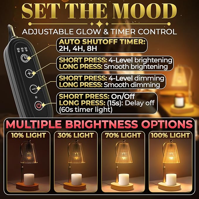 Adjustable Candle Lamp Warmer with Timer & Dimmer – Brightness Flameless Lamp Candle Warmer for Jar Candles – Elegant Housewarming Gifts for Women, Mothers Day Gifts for Mom, and Presents for New Home