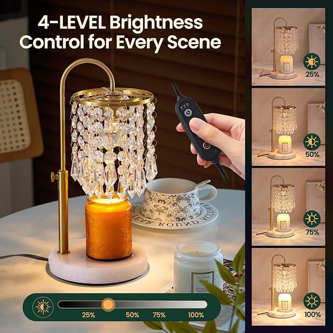 Candle Warmer Lamp with Timer Dimmer and 3 Bulbs,Adjustable Height for New Home Bedroom, Vintage Home Decor for Scented Jar, House Warming Decor Gifts, Minimalist Crystal
