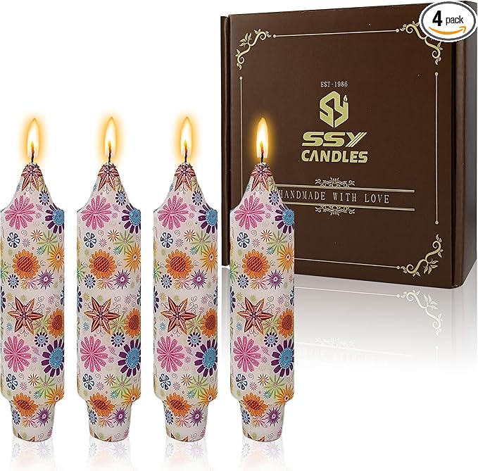 5 inch Short Candle Floral Candle Sticks Printed Candlestick Handmade Unscented Taper Candle 4 Pack Flower Tapered Candles for Home Dinner Wedding Holiday