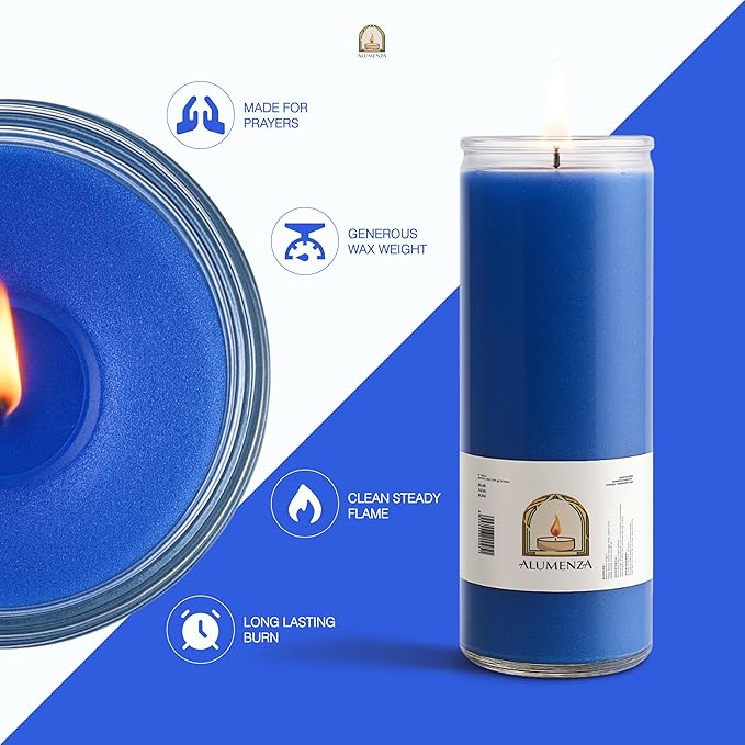 Bulk 6 Pack Blue 7 Day Candles in Glass Jar – Paraffin Wax, Clean Burning Unscented | Large & Tall Devotional Prayer Pillar Candles for Home, Memorial, Spells, Long Lasting