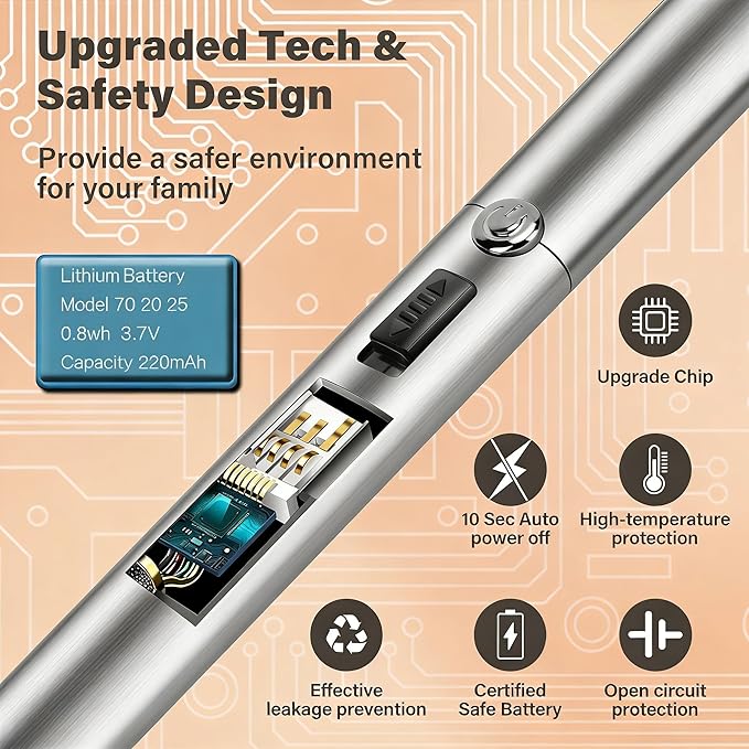 Navpeak Electric Candle Lighter Windproof USB Rechargeable Flameless Long Neck Lighter for Candles Gas Stove Fireplace BBQ Kitchen Grills (Stainless Steel)
