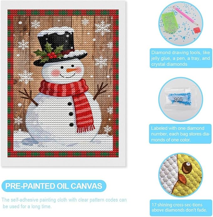 AIVKIEJK Diamond Painting Kits for Adults - Festive Snowman Red Scarf Painting DIY 5D Full Drill Diamond Dots Paintings with Diamonds Gem Art and Crafts Home Decor 12"x16"
