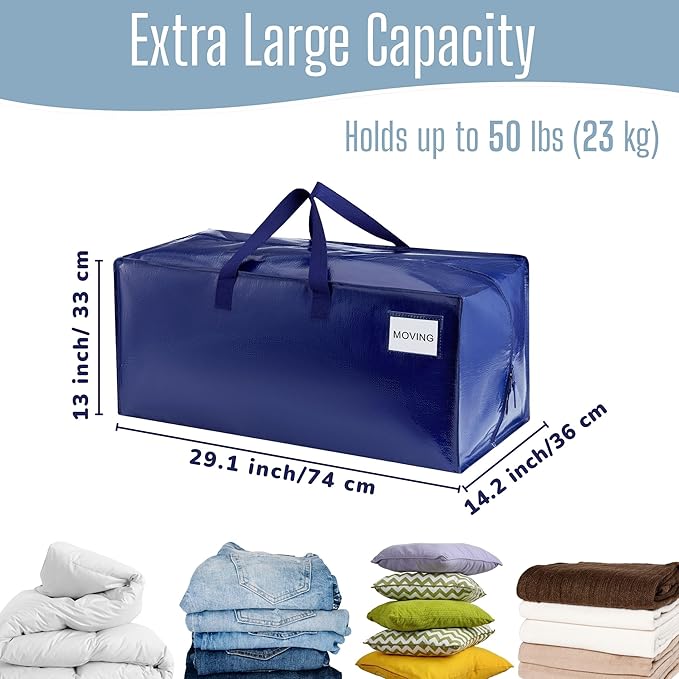 VENO 16 Pack Moving Bags w/Backpack Straps, Heavy Duty, Moving Boxes Alternative, Packing Supplies, Large Storage Totes for Dorm Room Essentials with Zipper for Clothes (Blue, 16 Pack)