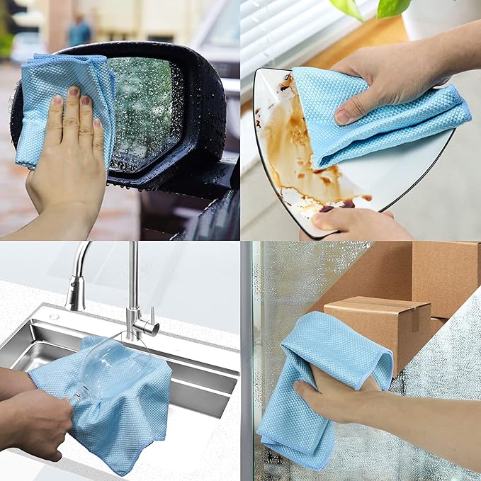 Niveaya Microfiber Glass Cleaning Cloth, Multi-Functional Reusable Lint Free Cloths, Stainless Steel Windshield Shower Window Cleaning Cloth, Suitable for Home, Kitchen and Auto, Pack 8,Mix