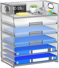Paper Organizer for Desk with Handle, 6-Tier Silver Metal Mesh File Organizer | Stackable Desktop Organizer for Office Supplies & Home Organization