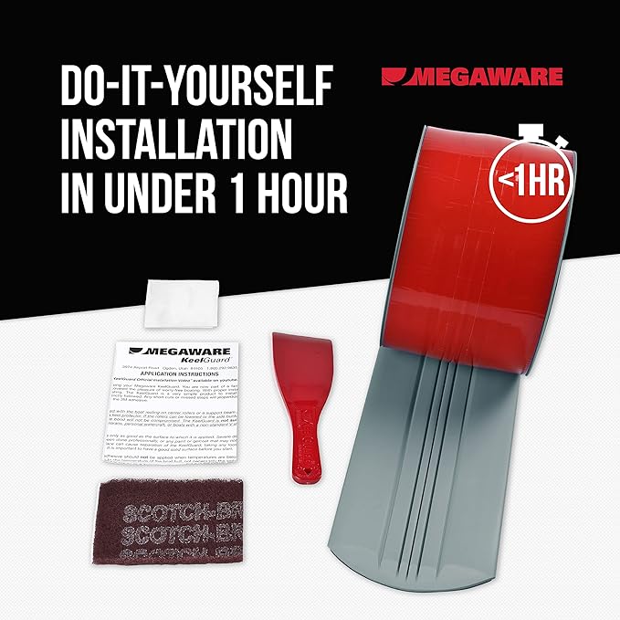 MEGAWARE KEELGUARD USA-Made, Original DIY Keel Guard, 5-Inch Wide, 4-12ft Sizes, 11 Colors, Complete Install Kit with Primer, Hull Protector, for Fiberglass and Some Aluminum Boats, Marine-Grade