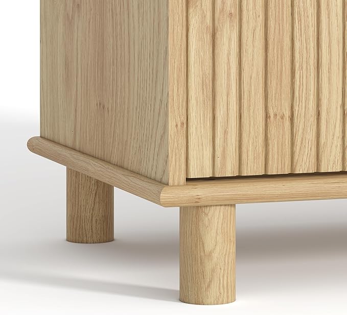 Fluted 6 Drawer Dresser for Bedroom, 47.8" Wide Chest of Drawers with Solid Wood Legs, Wooden Modern Double Dresser TV Stand Organizer for Living Room, Hallway Natural Oak