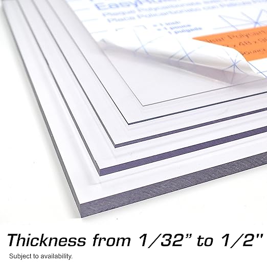 Polycarbonate Clear Plastic Sheet 12" X 12" X 0.118" (1/8") Exact with EasyRuler Film, Shatter Resistant, Easier to Cut, Bend, Mold Than Plexiglass. Window Panel, Industrial, Hobby, Home, DIY, Crafts