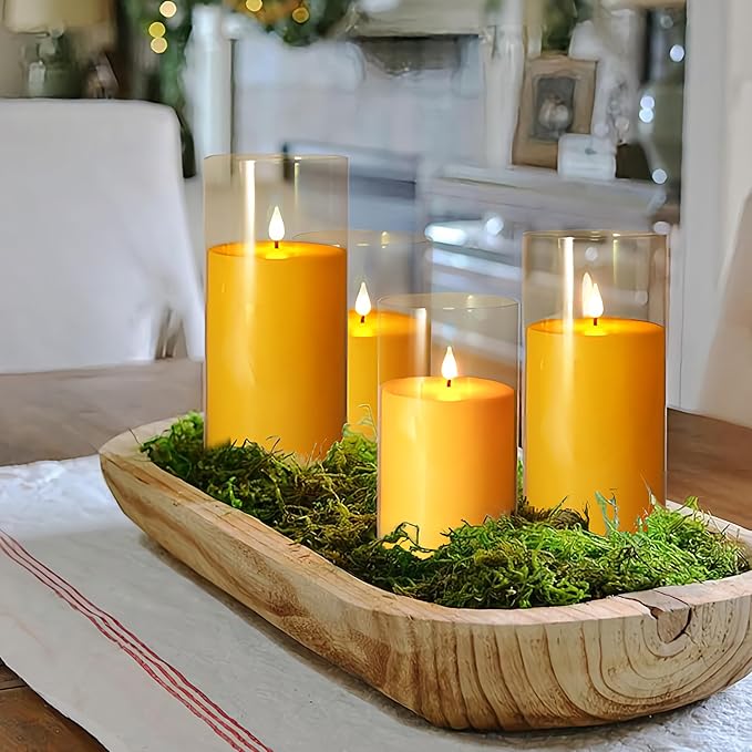 NICEME Amber Flickering Flameless Candles Battery Operated Acrylic LED Pillar Candles with Remote Control and Timer Flameless Halloween Candles for Thanksgiving Christmas New Year Home Decor, Set of 5