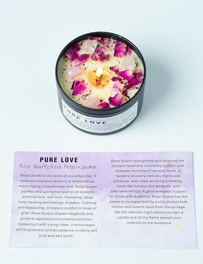 Crystal Candle, Healing Energy Protection Gift, Mindful Intentions, Best Friend, Mother's Birthday Gift.(Pure Love)