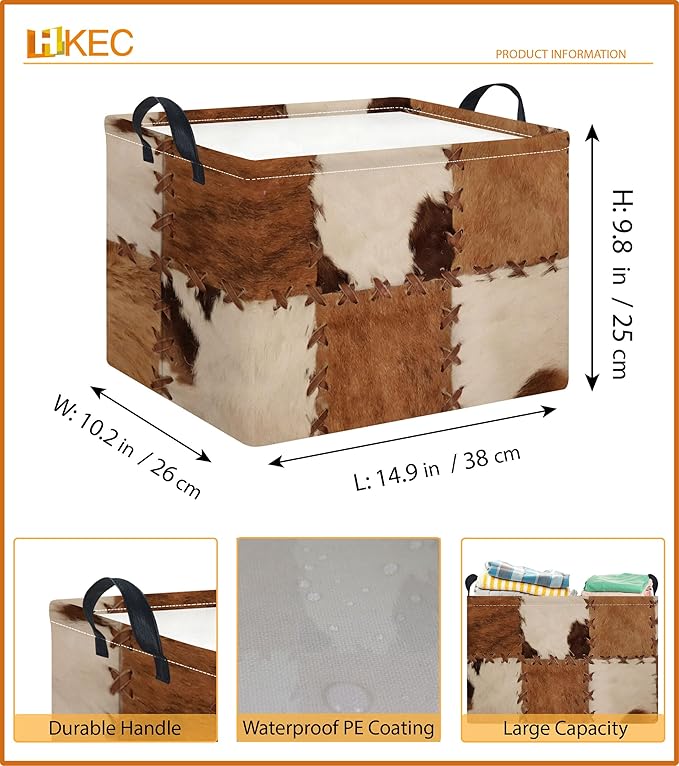 Rectangle Storage Basket with Handles,Collapsible Storage Bin,Books Box,Gift Basket(Cow Print)
