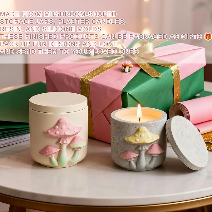 1Pc Mushroom Jar Resin Mold Silicone 3D Exquisite Epoxy Casting Mold with Lid for DIY Jewelry Organizer Trinket Storage Box Candy Container Candle Jar Flowerpot Cement Crafts Home Decoration