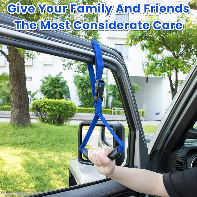 E-cowlboy Auto Cane Grab Handle - Adjustable Standing Aid Safety Portable Vehicle Support Bar With Nylon Grip - Mobility Assist Device (Blue 2 Pack)