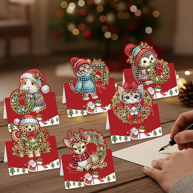 6 Packs Christmas Animal DIY Painting Greeting Cards for Adults Gifts