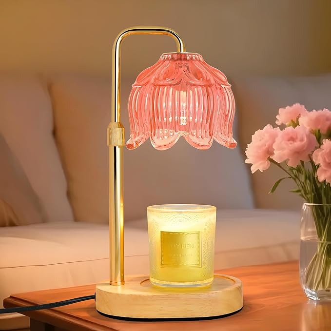 Candle Warmer Lamp with Timer Dimmer, Adjustable Height Candle Wax Warmer, Christmas Birthday Gift for Mom Women, House Warming Gifts for New Home Bedroom Decor, (Lotus Flower-Amber)