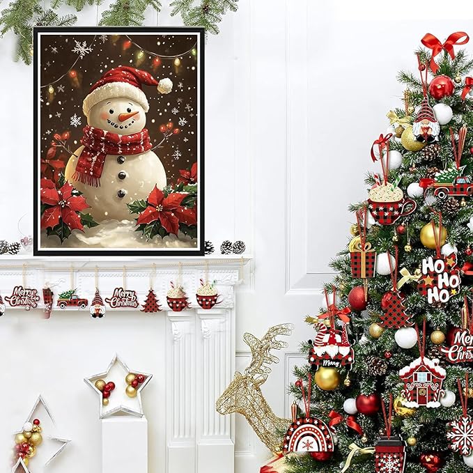 Accompany Wind 5D Christmas Diamond Painting Kits for Adults, Christmas Snowman Diamond Art Kits,Round Full Drill Dots Gem Art Crafts for Home Wall Decor Gifts 12x16 Inch