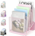 LEKETREE File Organizer for Desk, Desk Organizer with 5-Section Vertical File Rack, Folder Organizer,Workspace Organizers (Pink)