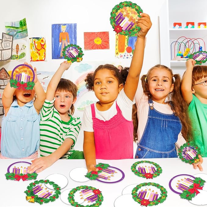 Glicholi 42 Packs Christmas Advent Wreath Suncatchers Crafts, Make Your Own Advent Candle DIY Tissue Art Craft Gift with Joy Christ Peace Hope Love for Xmas Home Church Game Activities