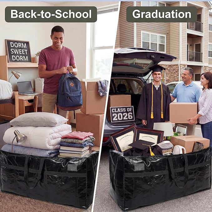 Windyun 4 Pack 69 Gallon Extra Large Moving Bags XXL Heavy Duty Storage Bag with Strong Zipper Handle Jumbo Big Tote Box Foldable for College Dorm Travel Clothes Duffle Blanket Pillow(Black)