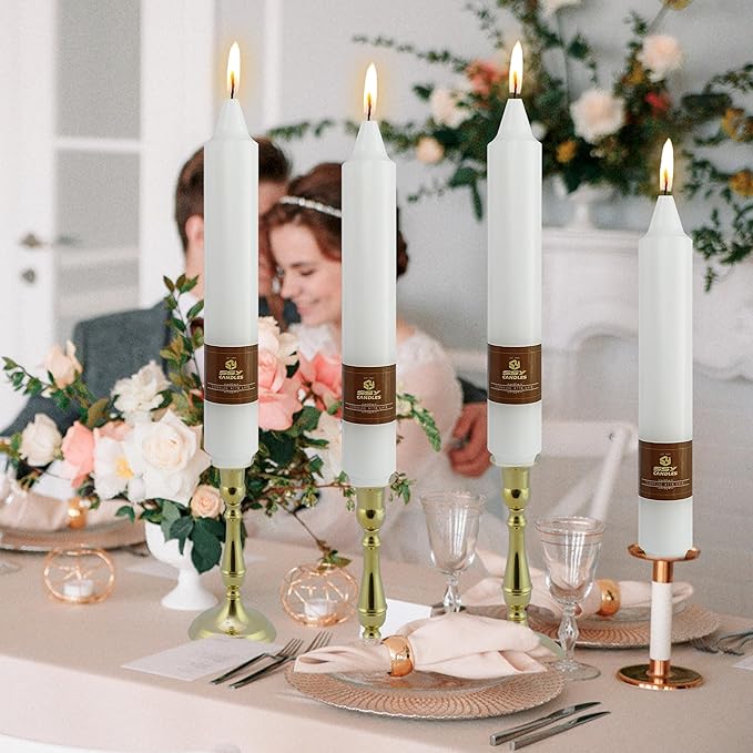 White Taper Candles 9 inch - 4 Pack Fat Candle Taper Candles Dripless, Smokeless, Unscented Tall Candlesticks - Perfect for Home Decor, Weddings, and Special Occasions