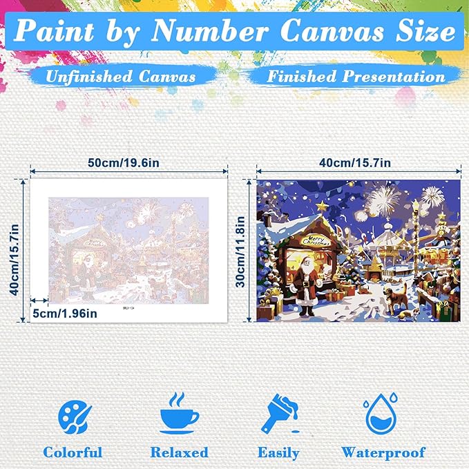 Skyboda Christmas Paint by Numbers Kit for Adults Beginners with Frame, Christmas Eve Landscape Adult Paint by Number Kits on Canvas, Easy DIY Oil Painting Kits for Home Decor, 8x12in