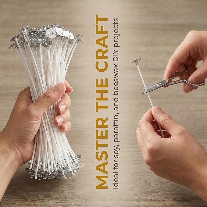 100 Pieces of Cotton Wick with Clips are Used as the Wick for Making Candles They can be Used for Making Soy Wax Paraffin Wax and Beeswax Candles (6 inches)