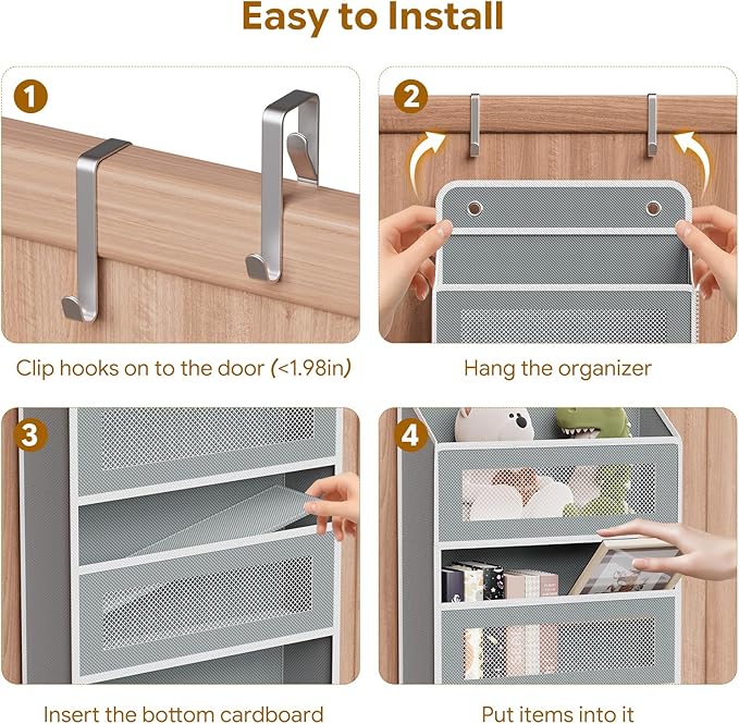 Simple Trending Over The Door Organizer Storage with 5 Large Pockets 5 Side Pockets, Heavy Duty Hanging Organizer for Bedroom, Bathroom, Pantry, Nursery, (Grey)