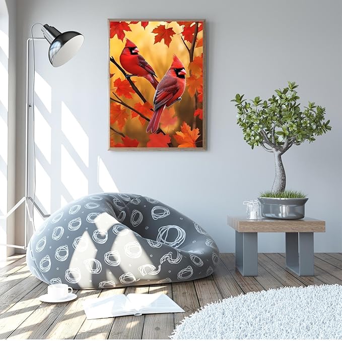GUAIEUW DIY Diamond Painting Kit - Season Theme, 5D Full Round Diamond Autumn Red Birds Diamond Painting Art for Beginners, Room Wall Decor, Personalised Gift for Lover 8x12 Inch