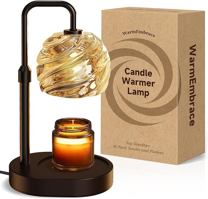 WarmEmbrace Candle Warmer Lamp with Timer for Jar Candles - Dimmable, Height and Brightness Adjustable Electric Wax Warmer Black, 2 Bulbs Included, House Warming Gift & Vintage Home Decor