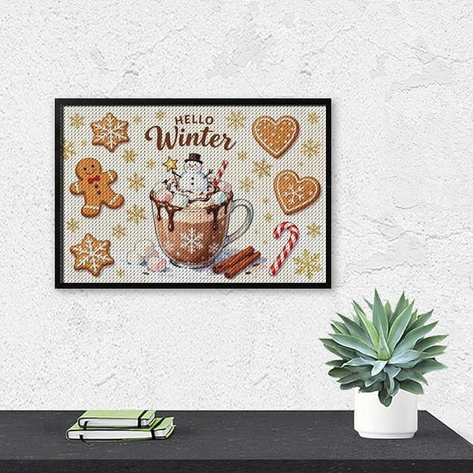 Diamond Painting Kits for Adults - Hello Winter Ice Cream & Gingerbread Snowflakes & Candles Painting DIY 5D Full Drill Diamond Dots Paintings with Diamonds Gem Art And Crafts Home Decor 8"x12"