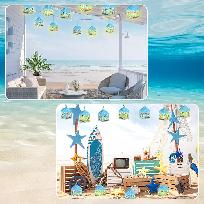 Simgoing 12 Sets Under The Sea Crafts with LED Candle Light DIY Summer Fish Fishbowl Tissue Paper Crafts Kits Make Your Own Under The Sea Party Aquarium for Summer Home Activities