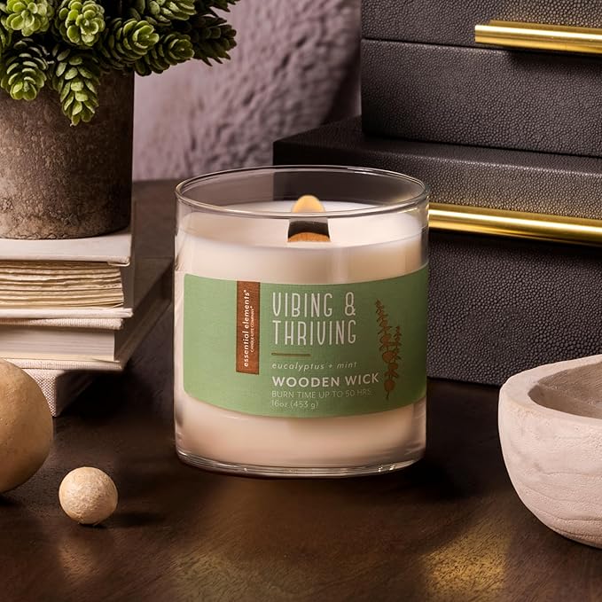 Candle-lite Essential Elements Scented Candles, Vibing & Thriving, 16 oz Jar, Proudly Poured in The USA, Aromatherapy, Single-Wick with 50 Hours of Burn Time, Perfect for Creating a Relaxing Ambiance