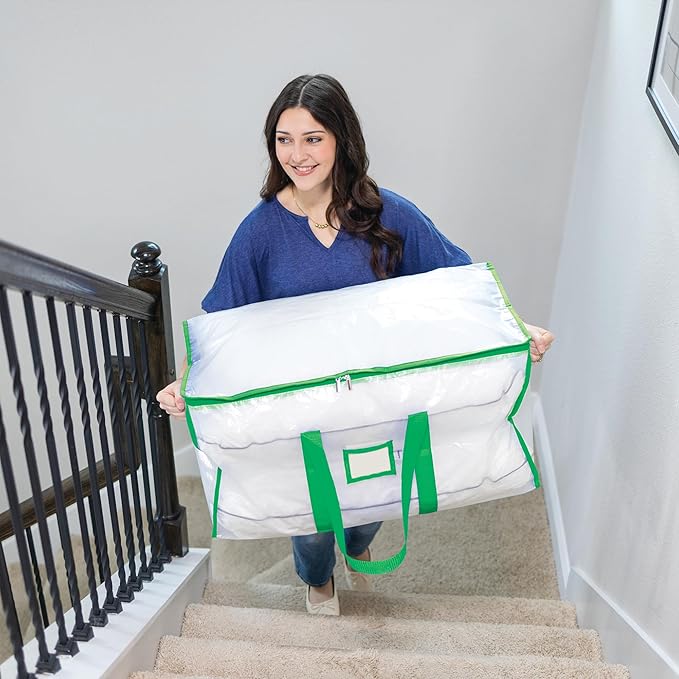 Storage and Moving Bags - Heavy Duty, Dust Protection and Water Resistant, Durable Zipper Closure and Sturdy Handles Best Moving Boxes Alternative (Green, 6 Pack)