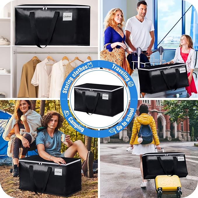 BlissTotes Moving Bags, Heavy Duty Moving Boxes with Zippers Top and Sturdy Handles, Storage Bags for Space Saving and Packing, Collapsible Moving Supplies, Storage Totes (76L, 10-Pack, Black)
