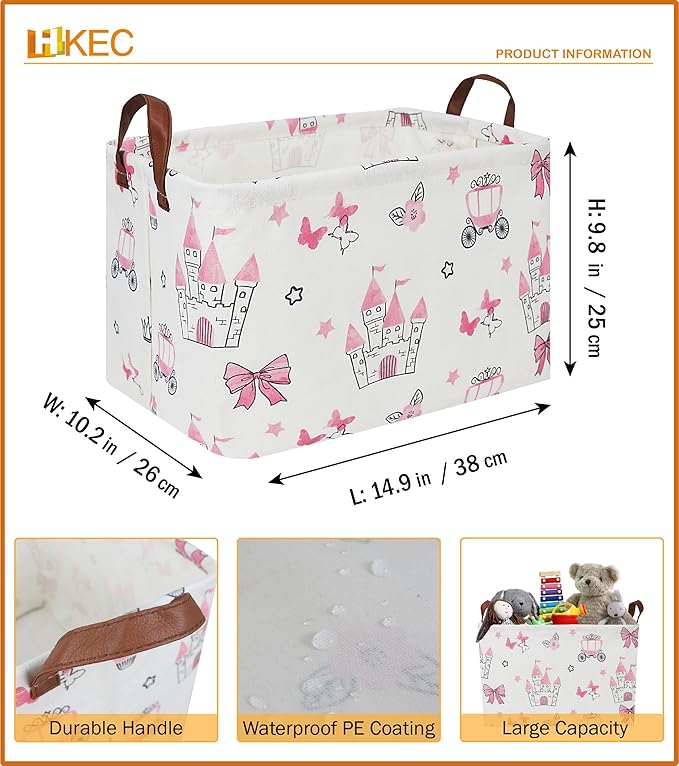 Rectangle Storage Basket with Handles,Collapsible Storage Bin,Books Box,Gift Basket(Pink Princess)