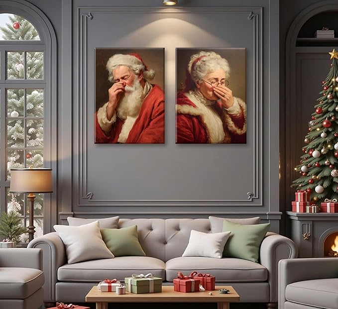 Paint by Number Kit for Adults & Kids, 2 Pack Christmas Mr. and Mrs. Santa Sneezing Scenes 16x20 Inch Unframed, DIY Acrylic Painting Kit with Brushes & Paints, Festive Humorous Home Art Decor