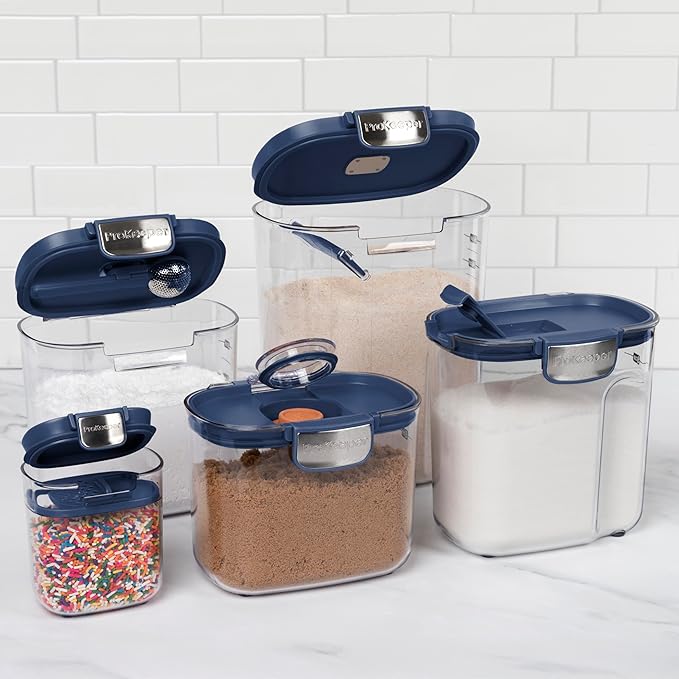 ProKeeper+ Airtight Food Storage Container Set – Clear Plastic Flour and Sugar Canister Set with Magnetic Accessories for Kitchen Organization (Navy, 9-Piece)