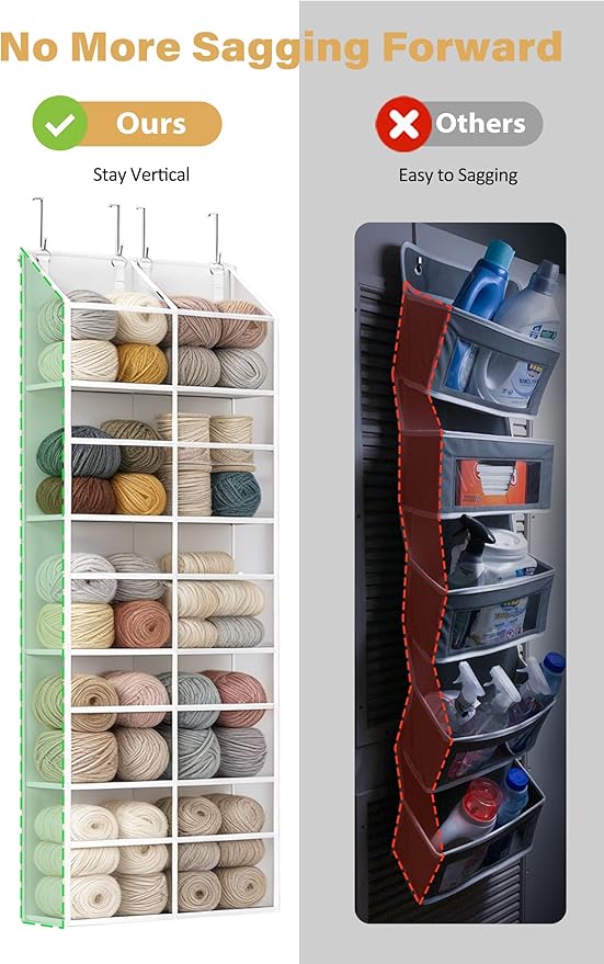 ALLTIDYUP 5 Tier Hanging Yarn Storage, 10 Clear Pockets Over the Door Organizer, Heavy Duty Oxford Fabric, Large Capacity 50lbs for Closet, Dorm Room, Pantry, Nursery, Crochet Hooks & Knitting Needles