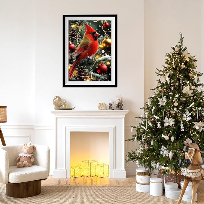 Genius maker Christmas Cardinalk Diamond Painting Kits for Adults, 5D Diamond Art Kits for Adults Beginners, DIY Full Drill Gem Art Diamonds Painting Pictures Crafts Kit for Home Wall Decor 12x16inch