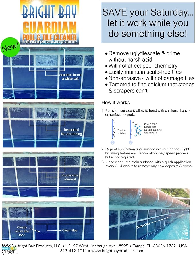 Calcium Build Up & Scum Line Remover- Guardian Pool Tile Cleaner, 2 qts. - Non-abrasive, Save Elbow Grease, 32 Fl Oz (Pack of 2)