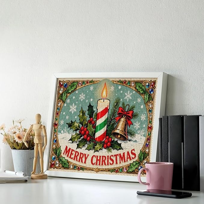 AIVKIEJK Diamond Painting Kits for Adults - Merry Christmas Candle & Holly Accents Painting DIY 5D Full Drill Diamond Dots Paintings with Diamonds Gem Art and Crafts Home Decor 16"x20"